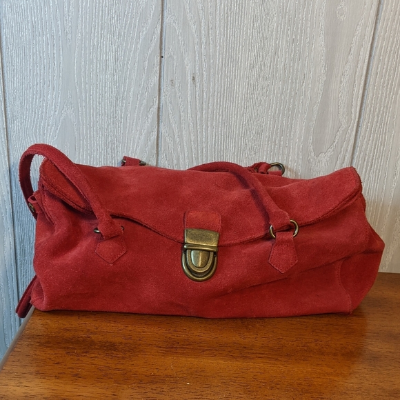 Newport News Bags Vtg Newport News Red Suede Leather Shoulder Bag